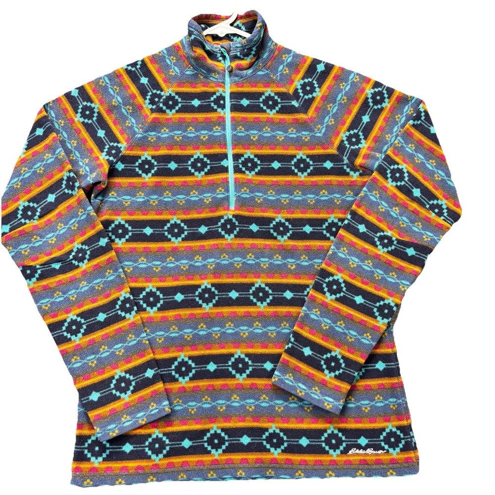 Eddie Bauer Sweater Womens Small Aztec Fleece Half Zip Outdoors Southwest Tribal